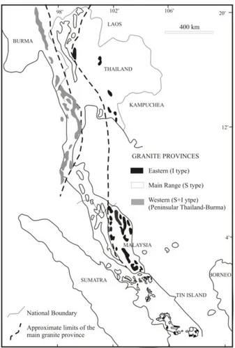 Gambar  1.  Sebaran  provinsi  granit  pada  jalur  timah  Asia Tenggara [1] . 