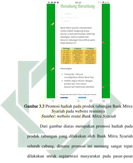 Gambar 3.3 Promosi hadiah pada produk tabungan Bank Mitra  Syariah pada website resminya 