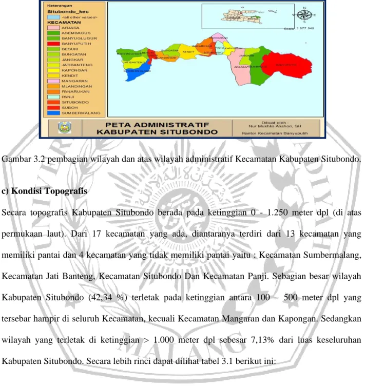 Gambar 3.2 pembagian wilayah dan atas wilayah administratif Kecamatan Kabupaten Situbondo