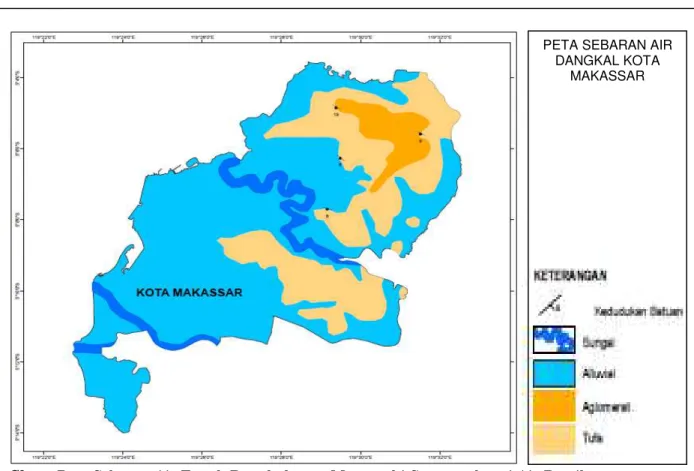 Gambar  1  menunjukkan  peta  sebaran  air  tanah  dangkal  Kota  Makassar  yang  memenuhi  syarat  sebagai  air  bersih