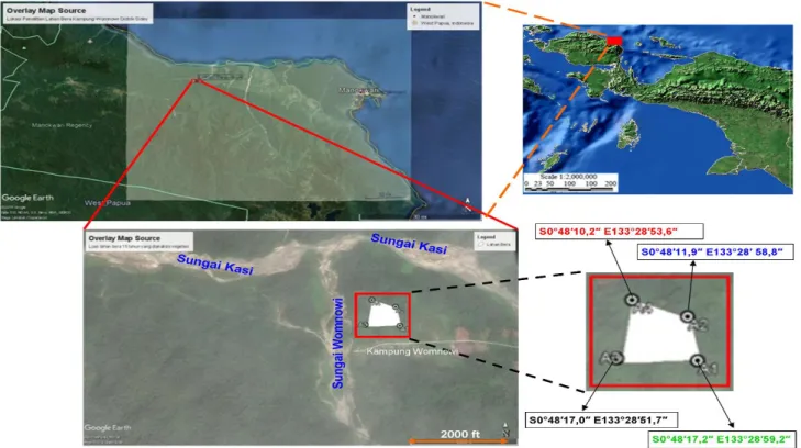 Gambar 1 Peta lokasi penelitian di Kampung Womnowi, Distrik Sidey, Manokwari, Papua Barat