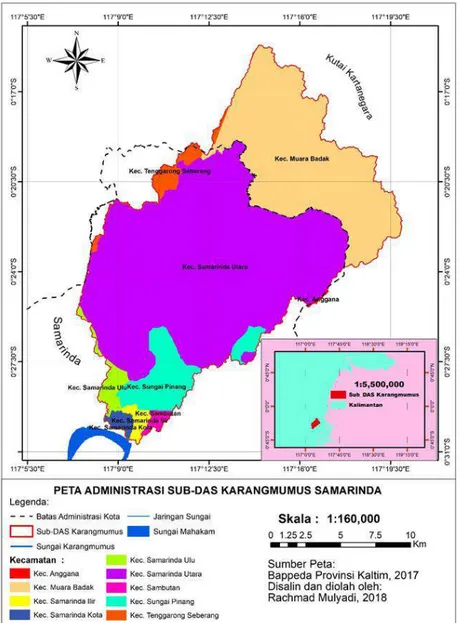 Gambar 1. Lokasi penelitian di Sub-DAS Karangmumus, Samarinda, Kalimantan Timur. 
