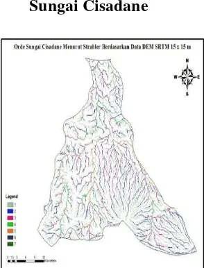 Gambar 3 Orde hulu sungai Cisadane berdasarkan data DEM SRTM         15x15 m 