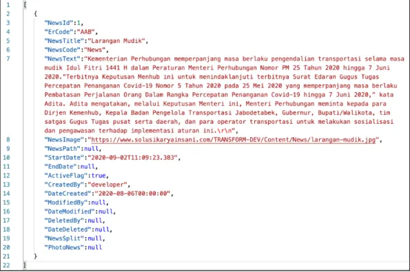 Gambar 3.11 Response Information dari API News 