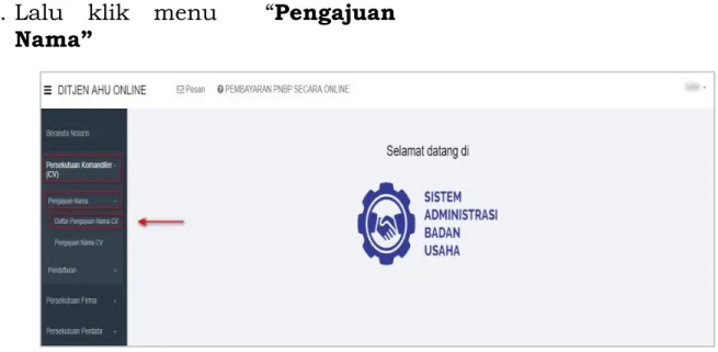 Gambar 7 Tampilan Menu  Pengajuan Nama  CV 