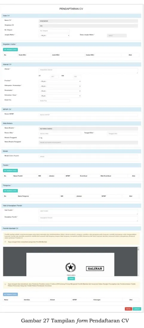 Gambar 27 Tampilan form Pendaftaran CV 