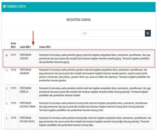 Gambar 31 Tampilan check box Detail Kegiatan Usaha 