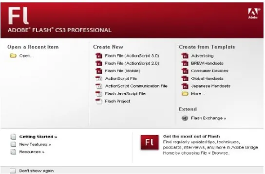 Gambar 2.1 Tampilan Start Page Adobe Flash CS3 