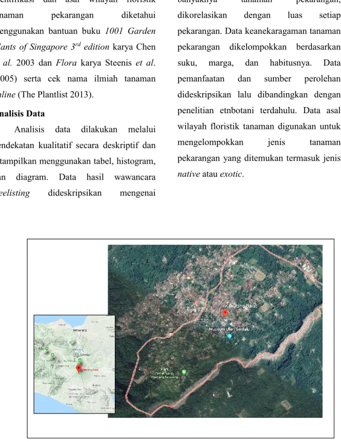 Gambar 1. Lokasi pengambilan data keanekaragaman tanaman pekarangan di  Dusun Kaliurang Barat, Desa Hargobinangun – Sleman D.I