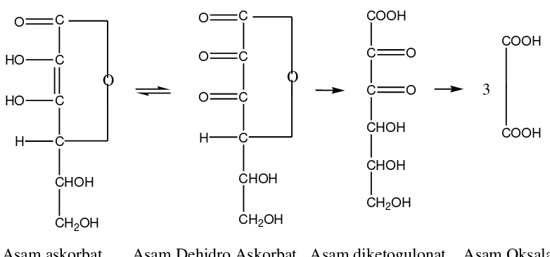 Gambar 2. Reaksi Perubahan Vitamin C (Silalahi, 2006). 