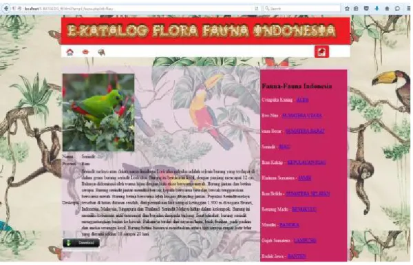 Gambar 2 Halaman Fauna Propinsi Riau  4.3   Tampilan Halaman Flora untuk Propinsi Jambi 