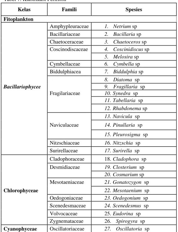 Tabel 7. Klasifikasi Perifiton 