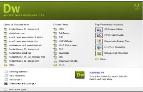 Gambar 2. 3 Tampilan Halaman welcome screen   dari Dreamweaver Cs5 