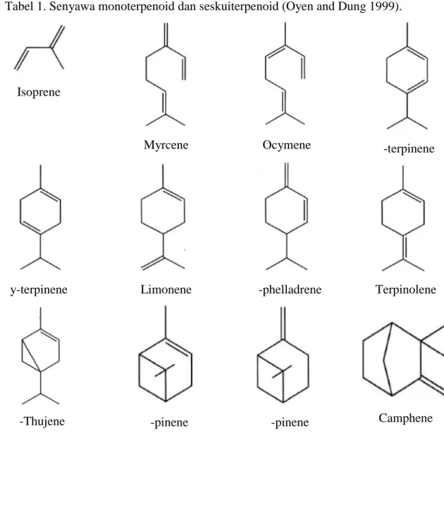 Tabel 1. Senyawa monoterpenoid dan seskuiterpenoid (Oyen and Dung 1999).