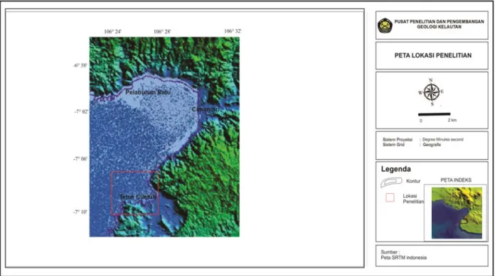 Gambar 1. Peta Lokasi penelitian di teluk Ciletuh, Sukabumi, Jawa Barat.