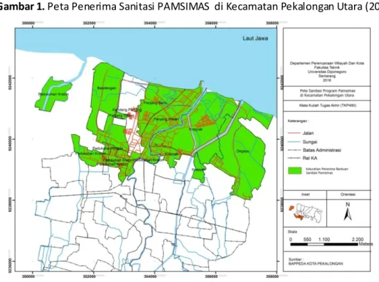 Gambar 1. Peta Penerima Sanitasi PAMSIMAS  di Kecamatan Pekalongan Utara (2016) 