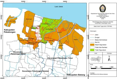 Gambar 2. Peta Penggunaan Infrastruktur sanitasi PAMSIMAS di Kecamatan Pekalongan Utara (2016)  