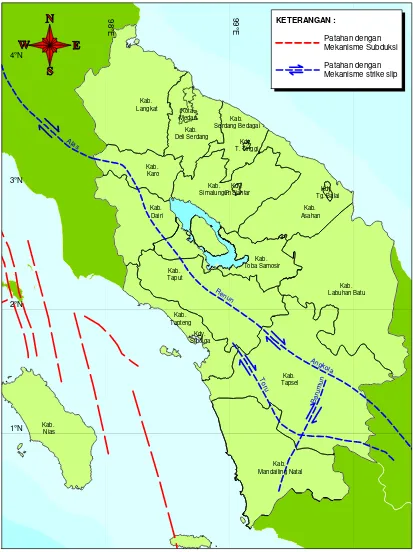 Gambar 3.1   Patahan di Wilayah Daratan dan Laut Sumatera Utara Selain Patahan 