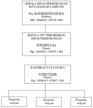 Gambar 3 : Struktur Organisasi yang diterapkan UPT Perparkiran Dinas                     Perhubungan Kota Bandar Lampung  