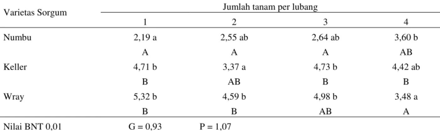 Tabel 7. Interaksi varietas dan populasi pada variabel pengamatan kecambah normal lemah pada  pengusangan cepat menggunakan etanol 8% 