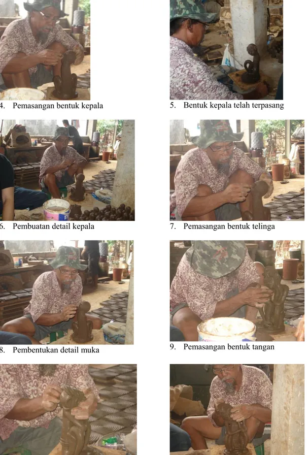 Gambar 4-10, perajin Pak Wayan Kuturan melakukan tahapan perwujudan patung gerabah.