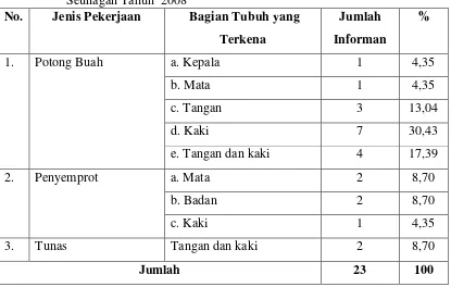 Tabel 4.10  Distribusi Bagian Tubuh yang Terkena pada Informan yang Mengalami 