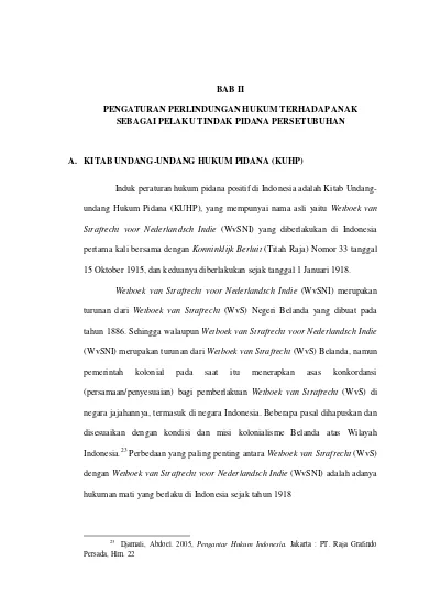 BAB II PENGATURAN PERLINDUNGAN HUKUM TERHADAP ANAK SEBAGAI PELAKU ...