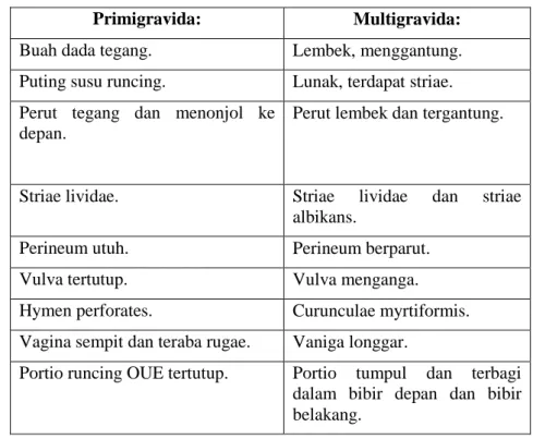 Tabel 2.1 Perbedaan antara primigravida dan multigravida 