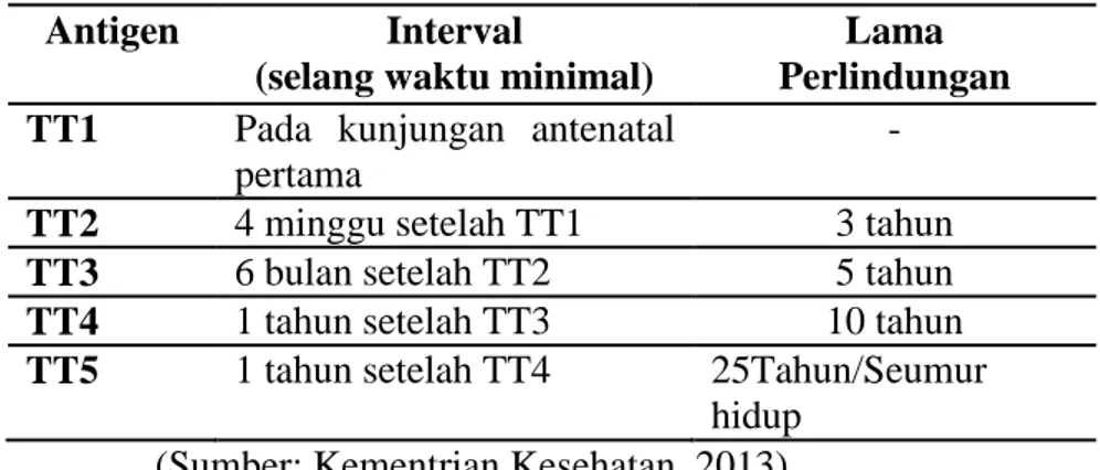 Tabel 4. Selang waktu pemberian imunisasi Tetanus Toxoid 