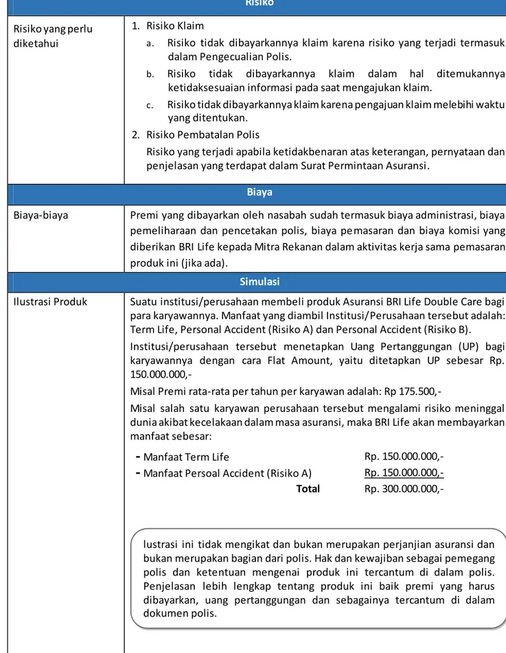 Ringkasan Informasi Produk Dan Layanan Versi Umum Asuransi Bri Life Double Care Ringkasan 8622