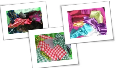Gambar 1.2  Pemilahan kain perca jenis kain batik, motif kotak-kotak dan kain  polos. 