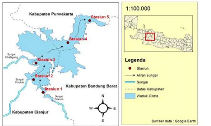 Gambar 1. Peta Lokasi Penelitian di Waduk Cirata 