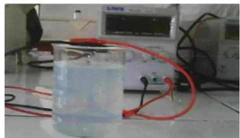 Gambar 1. Warna hidrosol setelah elektrolisis dengan elektroda tembaga