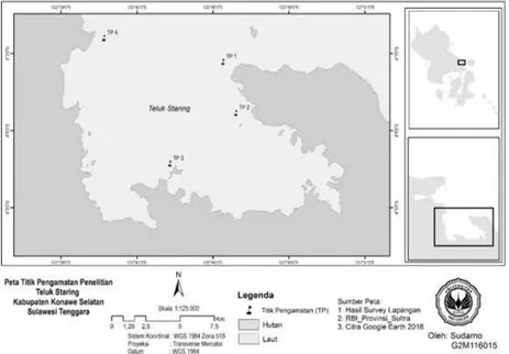 Gambar 1. Peta lokasi penelitian di perairan Teluk Staring 