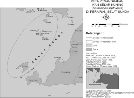 Gambar 1 Peta lokasi penelitian di Perairan Selat Sunda, Pandeglang, Banten