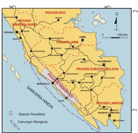 Gambar 1. Peta lokasi daerah penelitian di Provinsi Bengkulu.  
