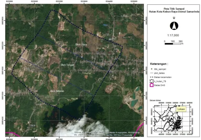 Gambar 1 Lokasi Hutan Kota Kebun Raya Unmul Samarinda (KRUS) di Kelurahan Lempake, Kecamatan  Samarinda Utara, Kota Samarinda (Balai Pemantapan Kawasan Hutan Wilayah IV Samarinda 2017) 