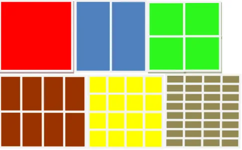Gambar di atas merupakan ilustrasi dari pecahan yang bernilai   (puzzle pecahan warna biru)  dan  pecahan  bernilai    (puzzle  warna  hijau)