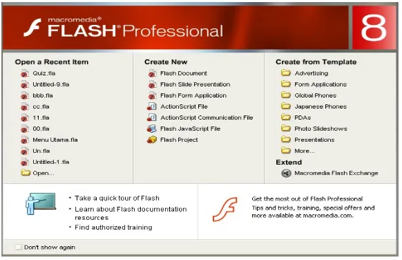 Gambar 2.1 Petunjuk Membuka Program Flash Professional 8