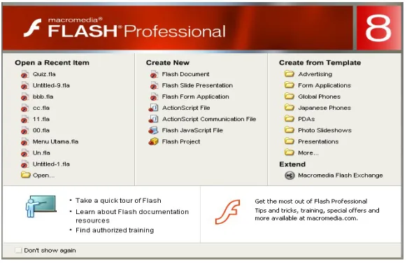 Gambar 2.1 Petunjuk Membuka Program Flash Professional 8