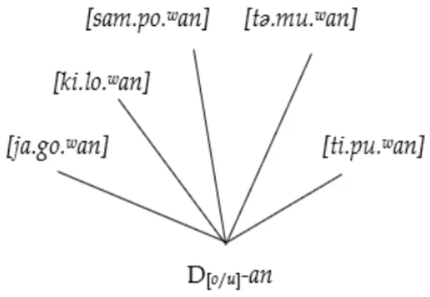 Gambar 15 Sistem Morfofonologi Perlesapan  Konsonan Bilabial-Semivokal [ w ] 