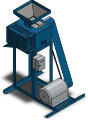Gambar 1. Rancangbangun mesin pemarut gaplek basah dengan mekanisme dua silinder pemarut 
