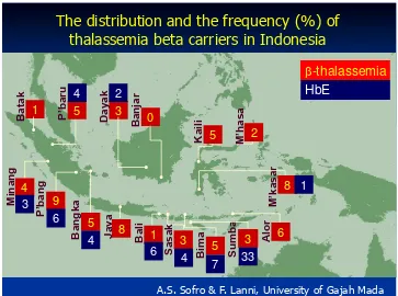 Gambar 2-5: Distribusi dan frekuensi (%)  carriers β-Thalassemia di Indonesia                                  (sumber: Thalassemia International Federation) 
