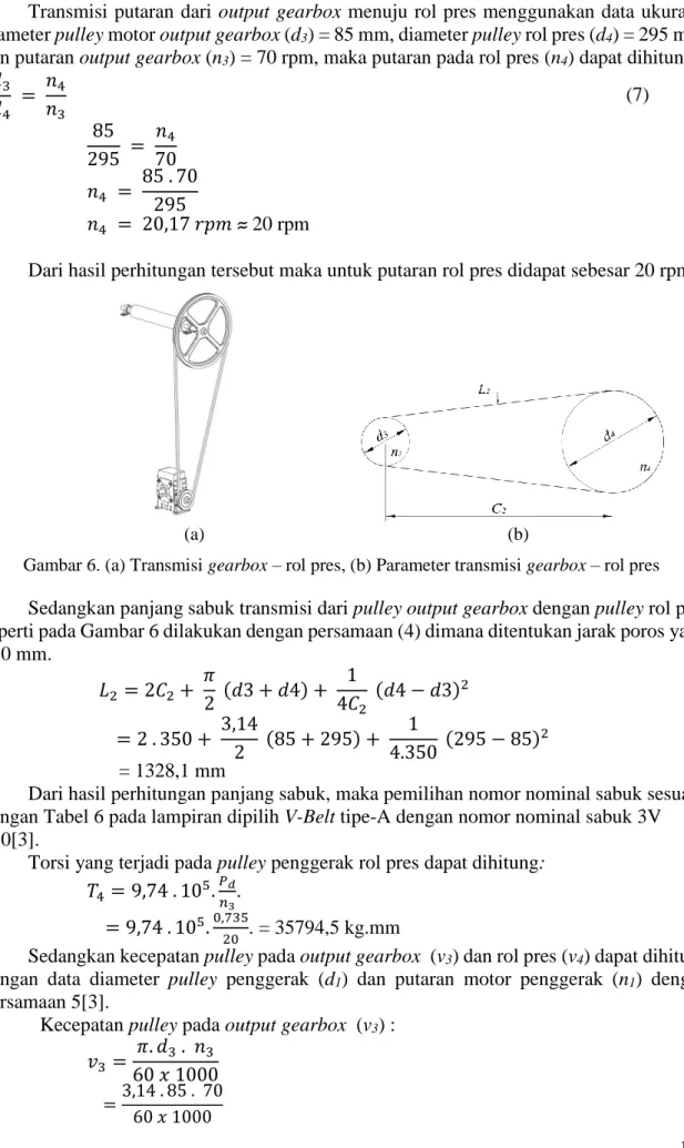 Gambar 6. (a) Transmisi gearbox – rol pres, (b) Parameter transmisi gearbox – rol pres 