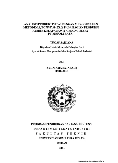 ANALISIS PRODUKTIVITAS DENGAN MENGGUNAKAN METODE OBJECTIVE MATRIX PADA ...