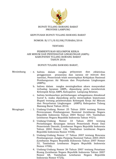 BUPATI TULANG BAWANG BARAT PROVINSI LAMPUNG KEPUTUSAN BUPATI TULANG ...