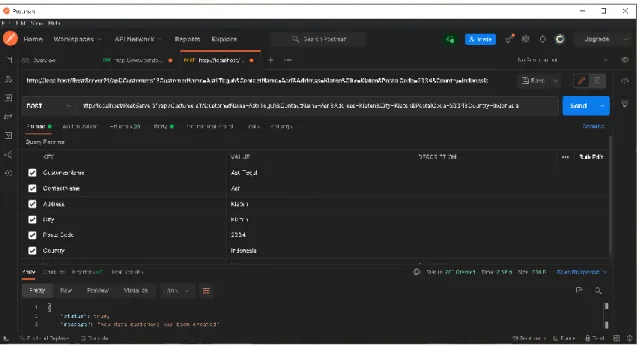 Gambar 9. Respon rest server untuk  request mthod POST  Testing Request method GET 