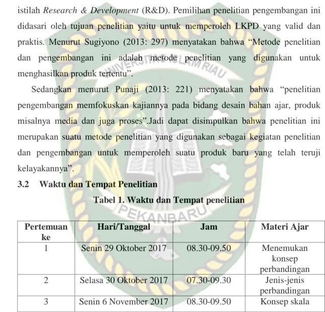 Tabel 1. Waktu dan Tempat penelitian 