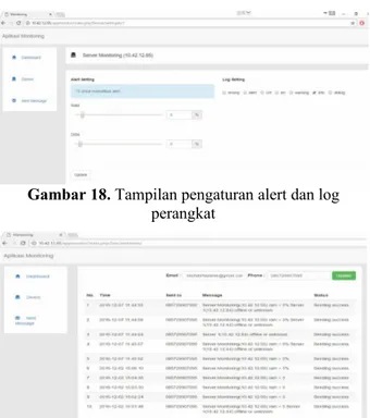 Gambar 18. Tampilan pengaturan alert dan log perangkat
