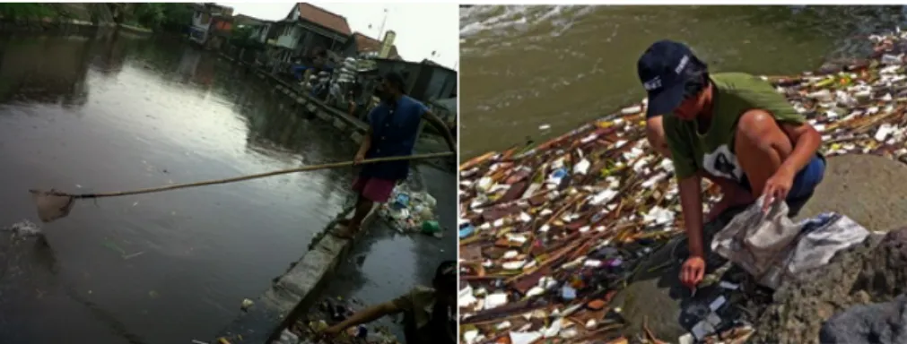 Gambar 3. Aktivitas Pengambilan Sampah oleh Pemulung di S. Ciliwung  Upaya Penanggulangan Pencemaran 